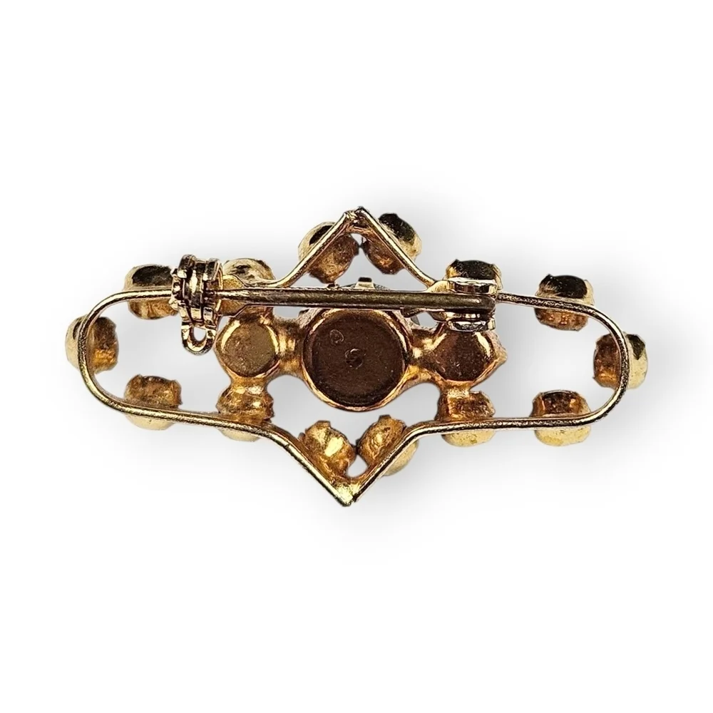 Vintage Austria Rhinestone Bar Brooch Aurora Borealis AB Brown Glass Gold Plated
